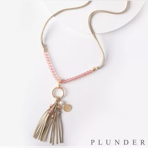 Plunder Design Jewelry Maia Tan Corded Pink Beaded Gold Necklace NW
